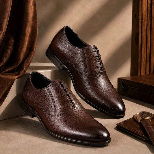 Men's Textured Leather Formal Brown Shoes